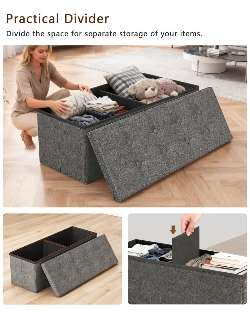 GLAXYFUR 43.3 inches Folding Storage Ottoman Bench Storage Chest Footrest for Bedroom, Entryway and Living Room, Holds up to 660 lb Dark Grey - Image 2