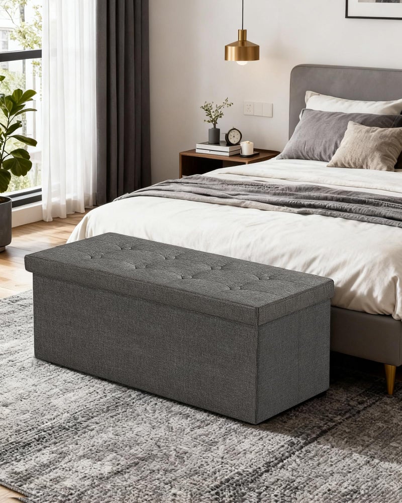 GLAXYFUR 43.3 inches Folding Storage Ottoman Bench Storage Chest Footrest for Bedroom, Entryway and Living Room, Holds up to 660 lb Dark Grey - Image 4