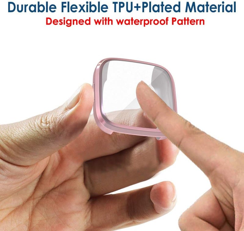Simpeak Screen Protector Case Compatible with Fitbit Versa 2 Smartwatch Pack of 5 Full Protection Soft TPU Plated Bumper Cover Rose PinkClearSilverBlackRose Gold - Image 3
