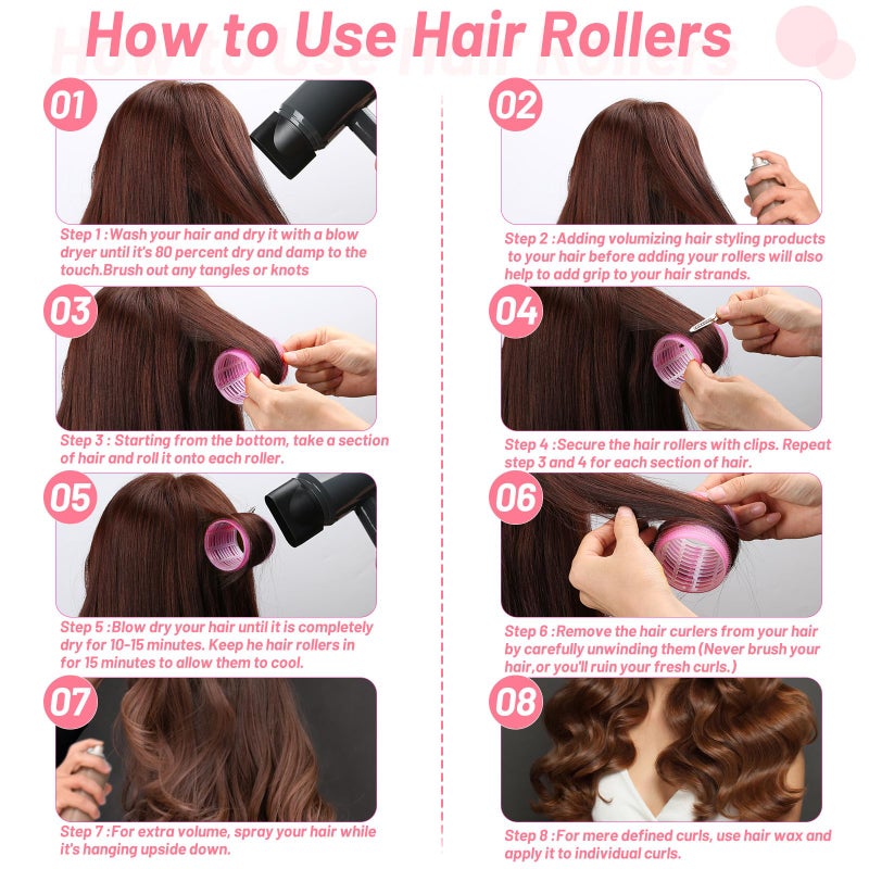 Acejoz Big Self-Grip Hair Rollers with Stainless Steel Duckbill Clips for Long, Medium Hair and Volume - Image 3
