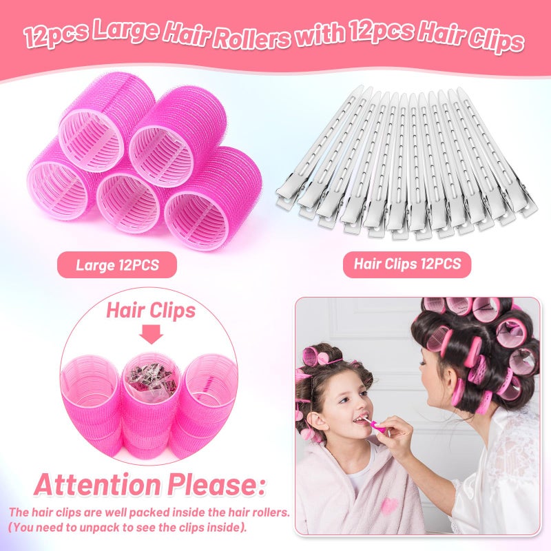 Acejoz Big Self-Grip Hair Rollers with Stainless Steel Duckbill Clips for Long, Medium Hair and Volume - Image 4
