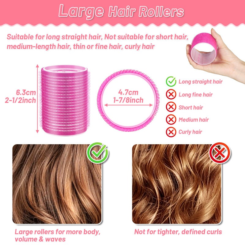 Acejoz Big Self-Grip Hair Rollers with Stainless Steel Duckbill Clips for Long, Medium Hair and Volume - Image 2