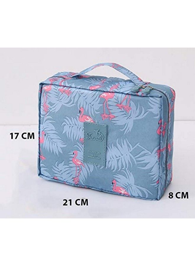 AB SALES Travel Toiletry Bagwash Bag Portable Make Up Bag For Womenlarge Capacity Cosmetic Bag Perfect For Travel/Daily Use Blue Color Flamingo Design - Image 3