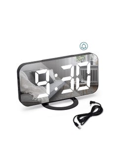 Digital USB rechargeable Alarm Clock, Black Clock Bedside Non Ticking with Dimmable LED Display, Screen as Mirror