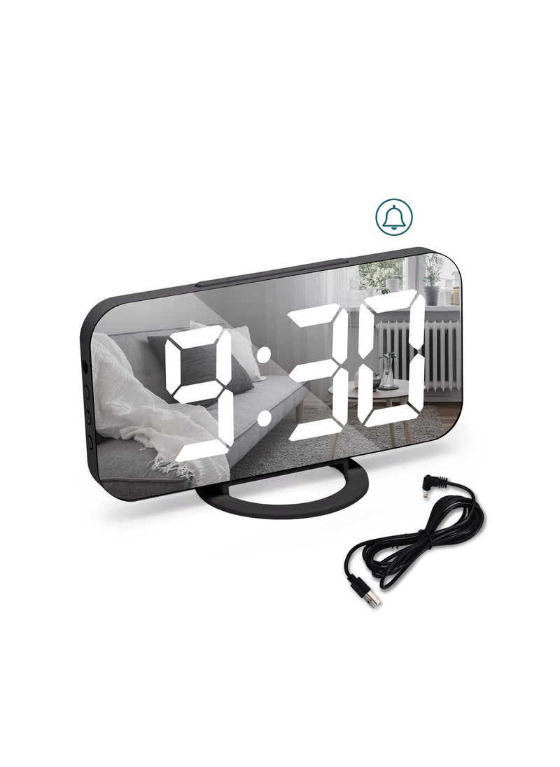 Y&D - Digital USB rechargeable Alarm Clock, Black Clock Bedside Non Ticking with Dimmable LED Display, Screen as Mirror - Image 1