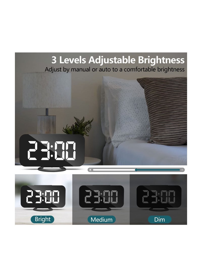 Y&D - Digital USB rechargeable Alarm Clock, Black Clock Bedside Non Ticking with Dimmable LED Display, Screen as Mirror - Image 1