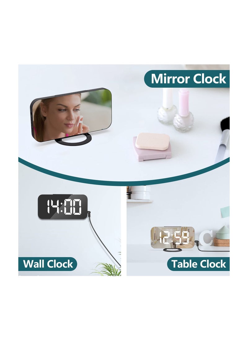 Y&D - Digital USB rechargeable Alarm Clock, Black Clock Bedside Non Ticking with Dimmable LED Display, Screen as Mirror - Image 1