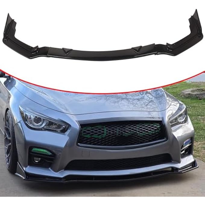 FINMOKAL Glossy Black 3-Piece Front Bumper Lip Spoiler Splitter Compatible with Infiniti Q50 Sport 2014-2017 - Image 3