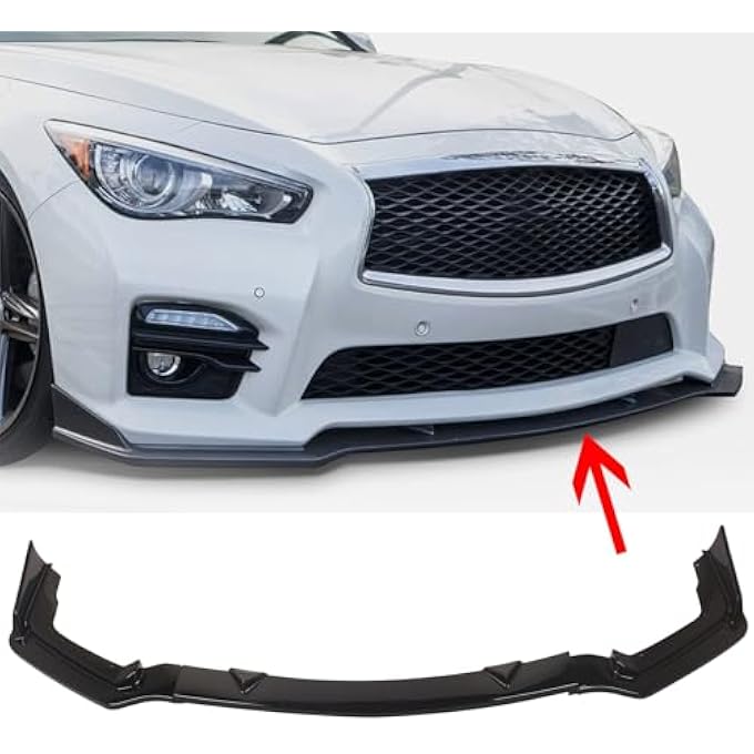 FINMOKAL Glossy Black 3-Piece Front Bumper Lip Spoiler Splitter Compatible with Infiniti Q50 Sport 2014-2017 - Image 2