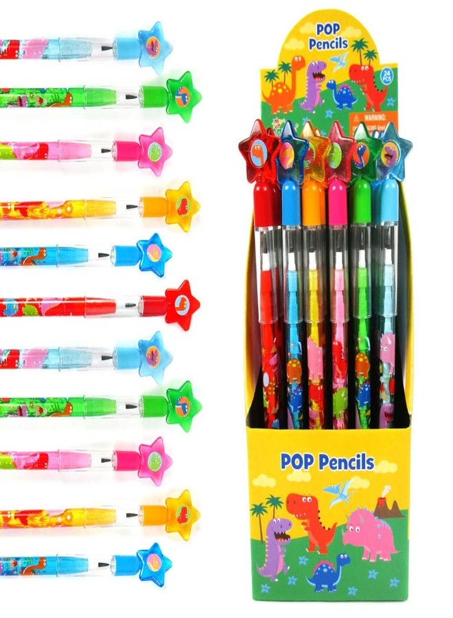 TINYMILLS 24 Pcs Dinosaur Stackable Push Pencil Assortment with Eraser for Party Favors Goodie Bag Stuffers VBS Classroom Rewards Pinata Fillers Carnival Prize - Image 1