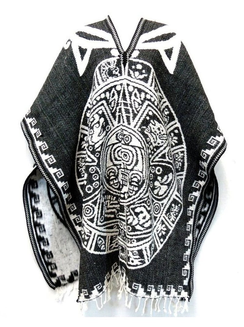 Del Mex Authentic Mexican Poncho Cobija Gaban Blanket -Black & White (Virgin Guadalupe)