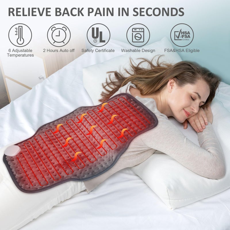 Snailax Heating Pad For Back Pain Relief  Fsa Hsa Eligible Electric Heat Pad For Period Cramps  Neck  Shoulders  Heated Pad With Adjustable Strap  6 Heat Levels  Auto Shut Off  16 X24  Washable Gifts - Image 4