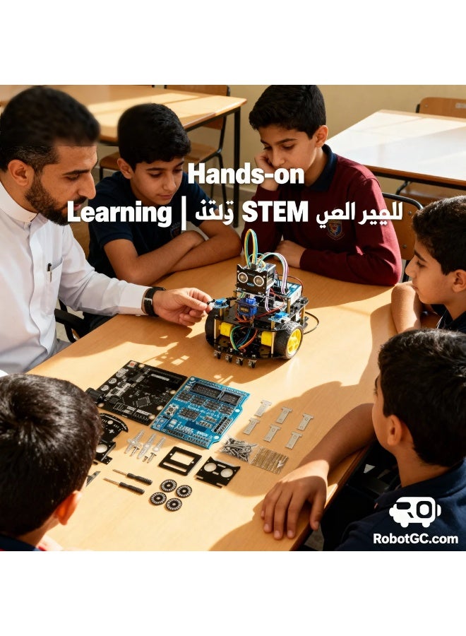 This advanced four-wheel Arduino Smart Robot Car Kit is designed for STEM education and robotics learning. It combines infrared line tracking, ultrasonic distance sensing, and servo-based scanning to simulate autonomous navigation. The UNO R3 controller supports C/C++ coding and Mind+ block programming, offering flexibility for both beginners and advanced learners. Students can experiment with sensor fusion, motion algorithms, and PID tuning, exploring how robots perceive, decide, and act. The modular design uses plug-and-play terminals with a durable acrylic chassis and metal standoffs. Clear illustrated manuals allow complete assembly in 30 minutes. Safe, eco-friendly, and compliant with CE/EN71/IEC62115 standards, this robot car supports school labs and DIY projects alike—perfect for learning automation, control, and coding principles in an interactive way.