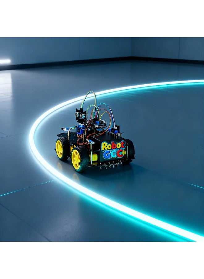 robotgcc This advanced four-wheel Arduino Smart Robot Car Kit is designed for STEM education and robotics learning. It combines infrared line tracking, ultrasonic distance sensing, and servo-based scanning to simulate autonomous navigation. The UNO R3 controller supports C/C++ coding and Mind+ block programming, offering flexibility for both beginners and advanced learners. Students can experiment with sensor fusion, motion algorithms, and PID tuning, exploring how robots perceive, decide, and act. The modular design uses plug-and-play terminals with a durable acrylic chassis and metal standoffs. Clear illustrated manuals allow complete assembly in 30 minutes. Safe, eco-friendly, and compliant with CE/EN71/IEC62115 standards, this robot car supports school labs and DIY projects alike—perfect for learning automation, control, and coding principles in an interactive way. - Image 5