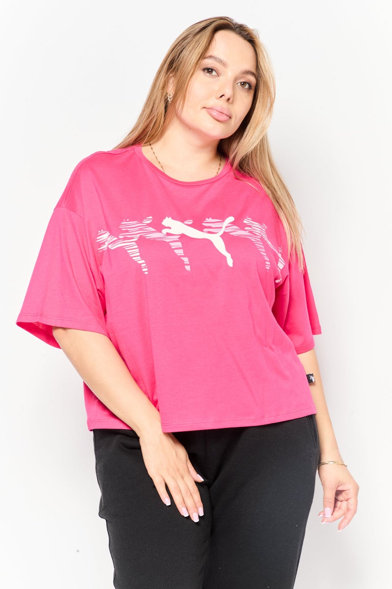 PUMA تي شيرت تدريب قصير الأكمام للنساء، وردي داكن - Image 1