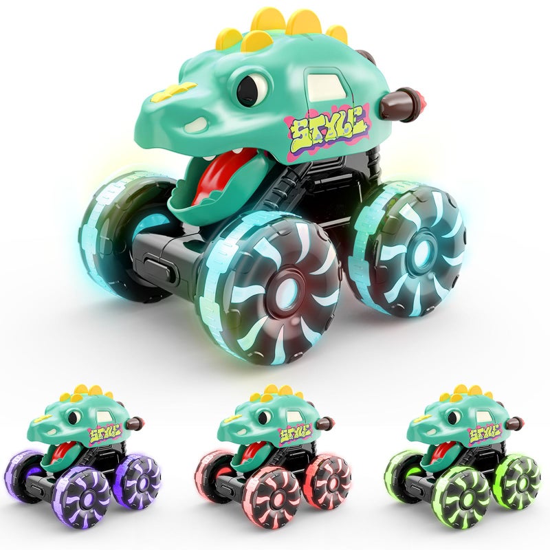 Intoypad Green Dino Monster Truck â€“ LED Light-Up Press and Go Toy Car for Toddlers Age 2 3 4 5 â€“ Dinosaur Truck with Flashing Wheels and Chomping Mouth for Boys and Girls - Image 1