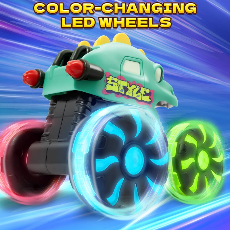 Intoypad Green Dino Monster Truck â€“ LED Light-Up Press and Go Toy Car for Toddlers Age 2 3 4 5 â€“ Dinosaur Truck with Flashing Wheels and Chomping Mouth for Boys and Girls - Image 2