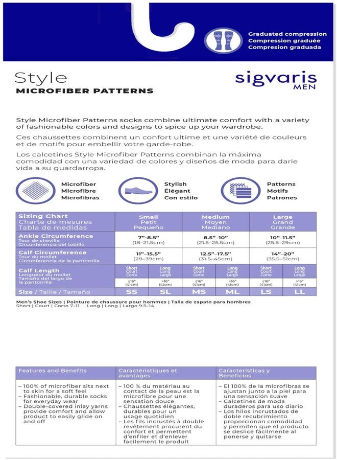 Sigvaris Men’s Style Microfiber Patterns 830 Closed Toe Calf-High Socks 20-30mmHg - Graphite Confetti - Medium Long - Image 3