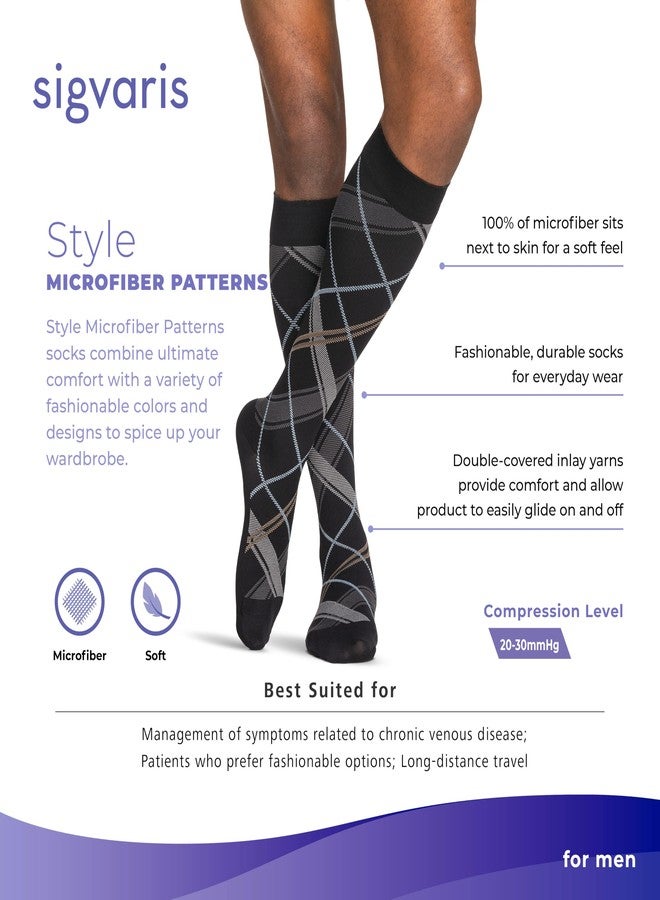 Sigvaris Men’s Style Microfiber Patterns 830 Closed Toe Calf-High Socks 20-30mmHg - Graphite Confetti - Medium Long - Image 4