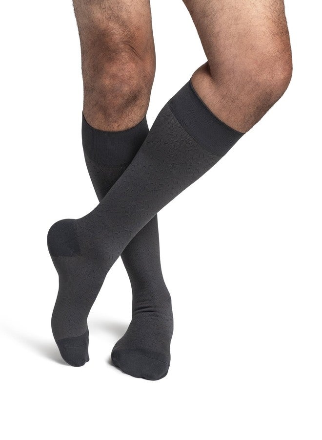 Sigvaris Men’s Style Microfiber Patterns 830 Closed Toe Calf-High Socks 20-30mmHg - Graphite Confetti - Medium Long - Image 1