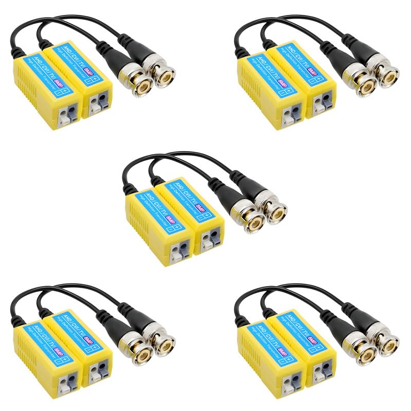 COOLCOLD Video Balun | 8MP (Pack of 5), 4K Passive HD BNC Video Balun Transceiver Transmitter Via Rj45 Cable AHD/TVI/CVI/CVBS for Full HD CCTV DVR Security Surveillance Camera System (Yellow, 5 Pair) - Image 1