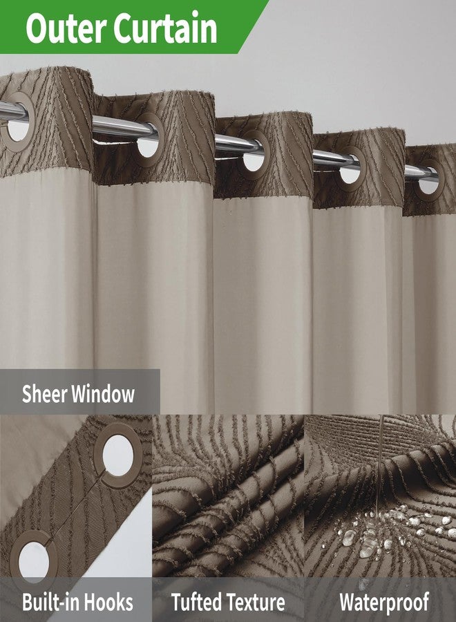 eachope no Hook Shower Curtain and Fabric Liner Set，Thanksgiving Autumn Shower Curtain, Boho Tufted Striped Style with See Through Top Window, Brown, 71Wx74H - Image 3