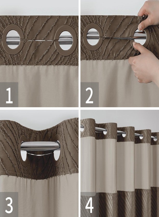 eachope no Hook Shower Curtain and Fabric Liner Set，Thanksgiving Autumn Shower Curtain, Boho Tufted Striped Style with See Through Top Window, Brown, 71Wx74H - Image 5