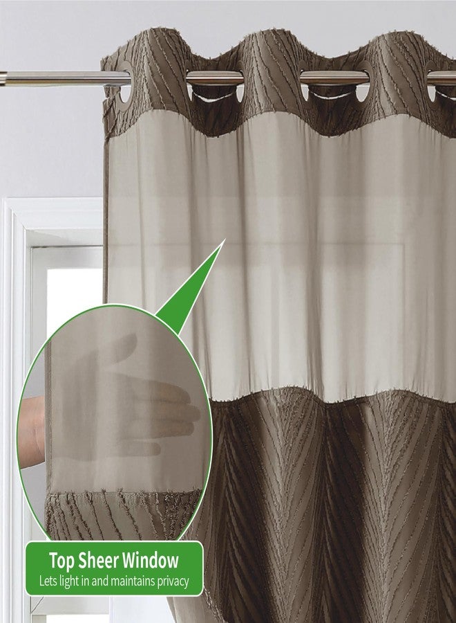 eachope no Hook Shower Curtain and Fabric Liner Set，Thanksgiving Autumn Shower Curtain, Boho Tufted Striped Style with See Through Top Window, Brown, 71Wx74H - Image 4
