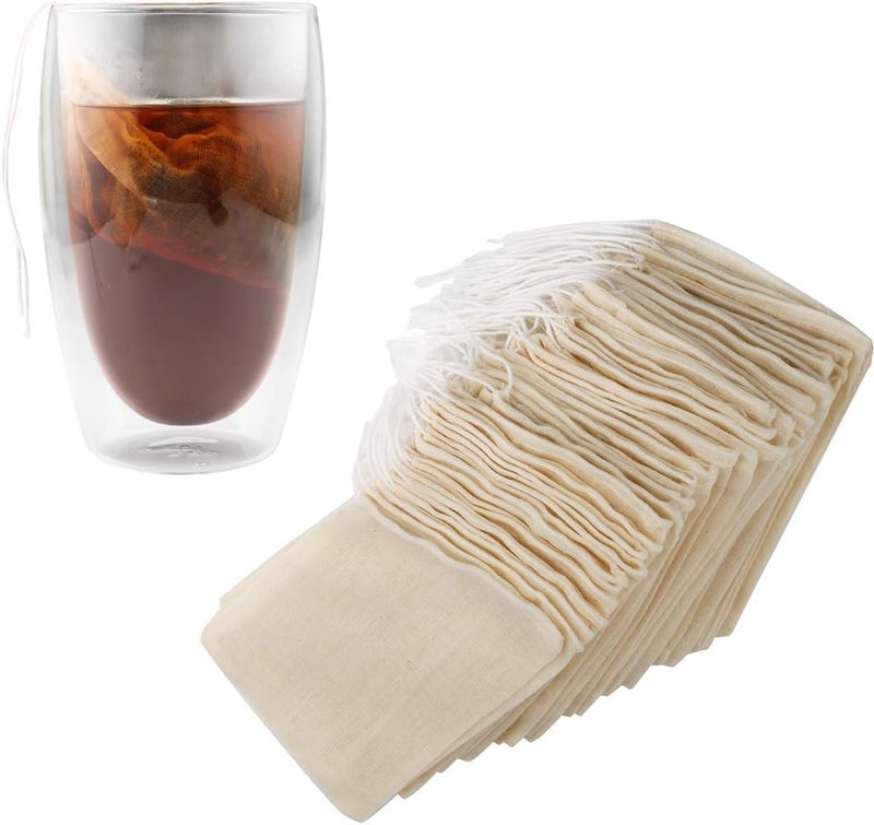 Housim Tea Filter Bags, 50 Pack Reusable Cotton Tea Bags Empty Unbleached Strainer Filter Bags ECO Friendly Tea/Herb Brew Bags Loose Leaf Tea Infuser for Home Office Travel (3.1 x 3.9Inch) - Image 5