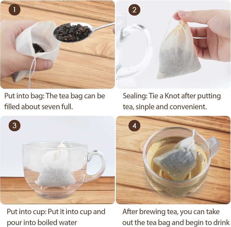 Housim Tea Filter Bags, 50 Pack Reusable Cotton Tea Bags Empty Unbleached Strainer Filter Bags ECO Friendly Tea/Herb Brew Bags Loose Leaf Tea Infuser for Home Office Travel (3.1 x 3.9Inch) - Image 4