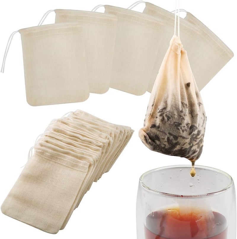 Housim Tea Filter Bags, 50 Pack Reusable Cotton Tea Bags Empty Unbleached Strainer Filter Bags ECO Friendly Tea/Herb Brew Bags Loose Leaf Tea Infuser for Home Office Travel (3.1 x 3.9Inch) - Image 1