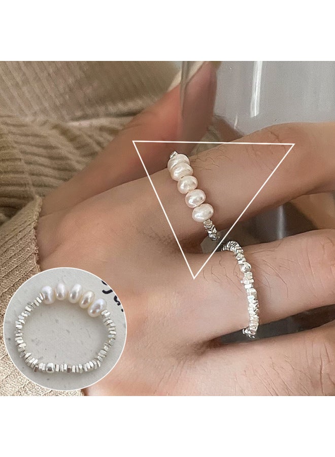 Korean Style S925 Silver Plated Creative  Small Ring Women's Retro Fashion Flower Chain Tassel Nose Finger Ring