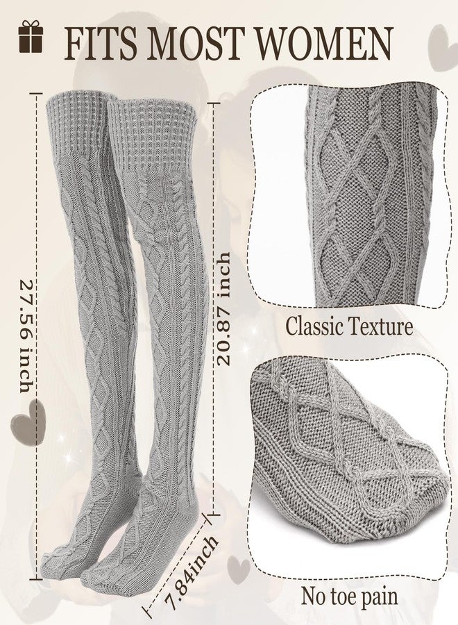 Toulite جوارب طويلة تصل إلى الركبة من توليت، 4 أزواج، جوارب طويلة ودافئة للساقين، مناسبة لفصل الشتاء (أسود، أبيض، رمادي، كاكي) - Image 2