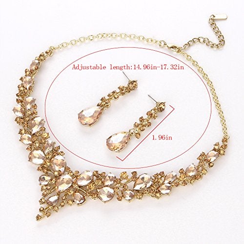 Molie Bridal Austrian Crystal Necklace and Earrings Jewelry Set Gifts fit with Wedding Dress(Champagne) - Image 3