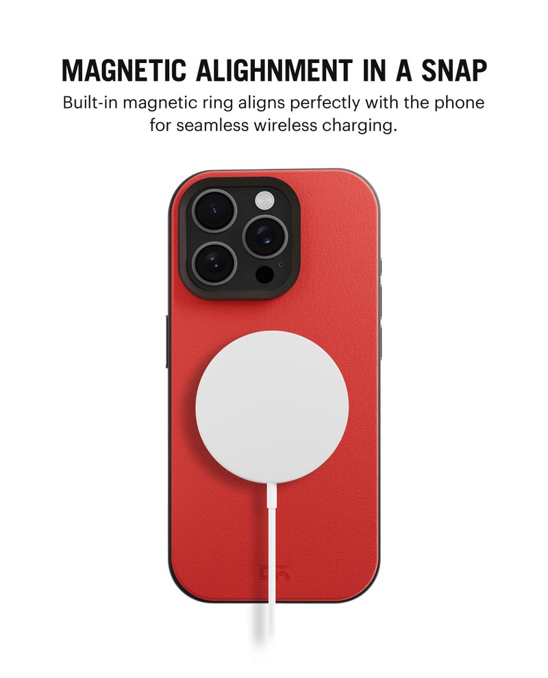 DailyObjects Leatherite Case for iPhone 16 Pro Max Compatible with Mag-Safe Wireless Charging | Crimson-Grey Hybrid Magnetic Back Cover - Image 2