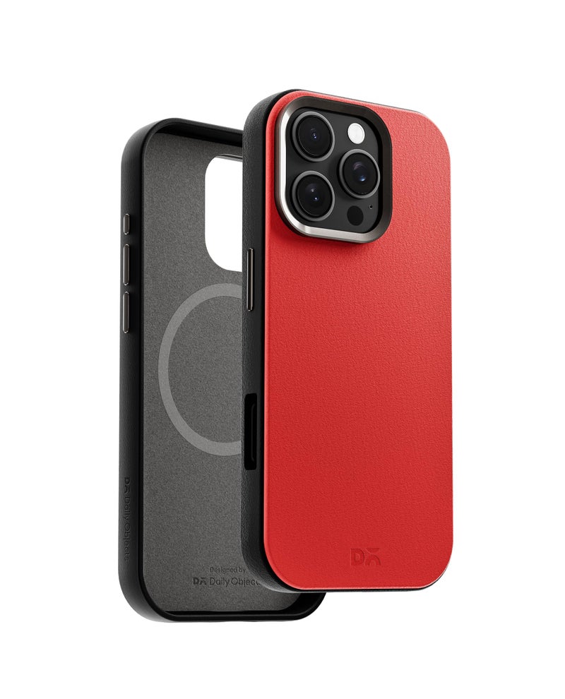 DailyObjects Leatherite Case for iPhone 16 Pro Max Compatible with Mag-Safe Wireless Charging | Crimson-Grey Hybrid Magnetic Back Cover - Image 3