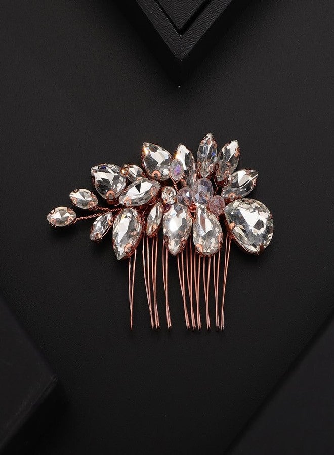 Rumtock Rose Gold Hair Comb for Wedding Brides Bridesmaid Women Girls Handmade Hair Accessories Side Headpiece (Rose Gold) - Image 3