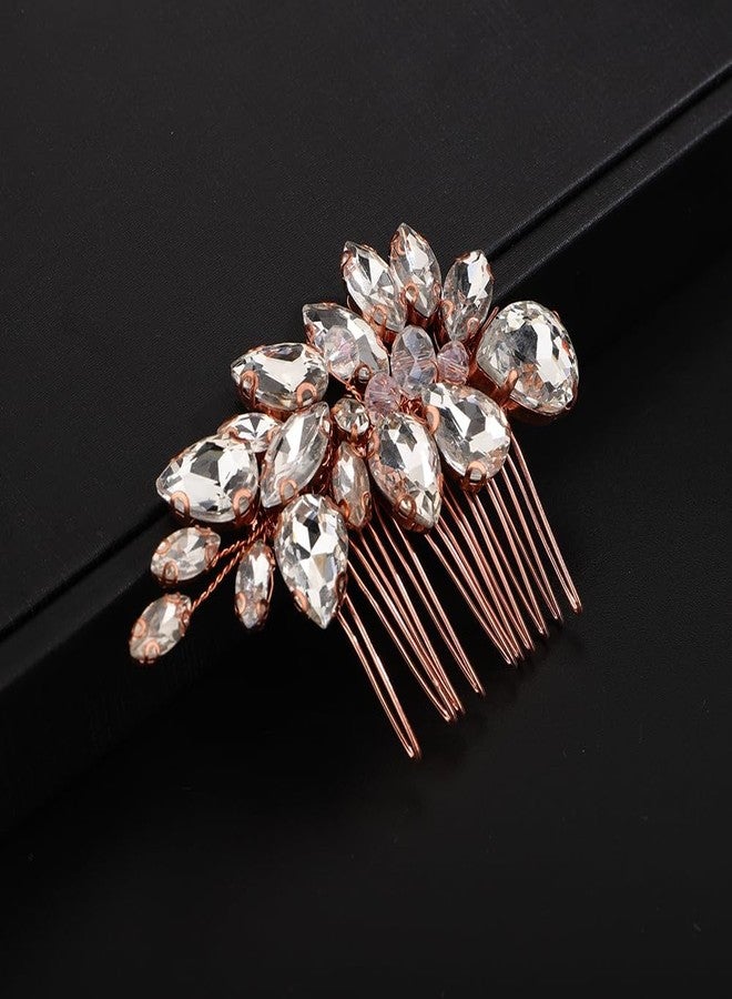 Rumtock Rose Gold Hair Comb for Wedding Brides Bridesmaid Women Girls Handmade Hair Accessories Side Headpiece (Rose Gold) - Image 1