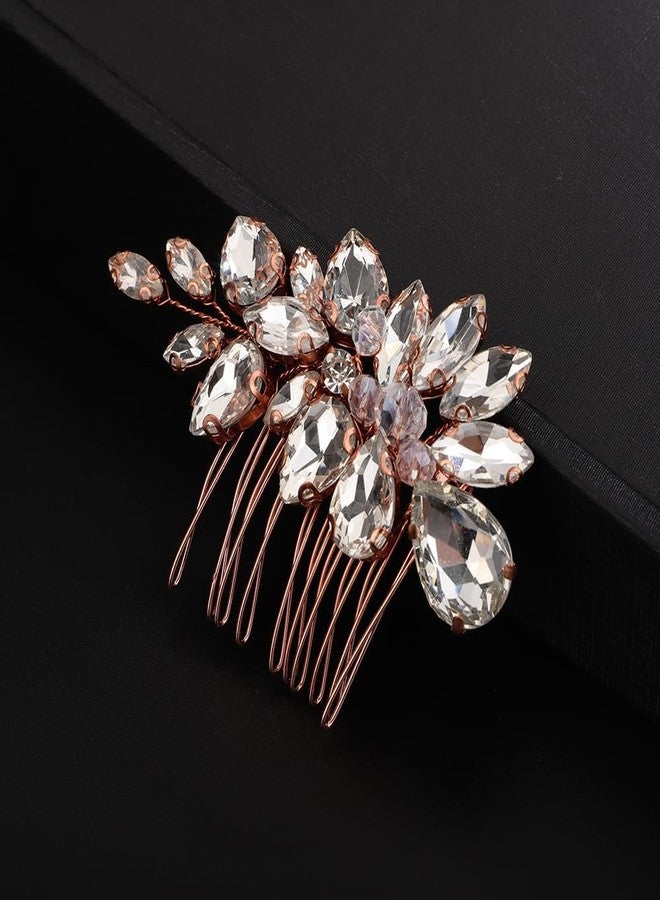 Rumtock Rose Gold Hair Comb for Wedding Brides Bridesmaid Women Girls Handmade Hair Accessories Side Headpiece (Rose Gold) - Image 2