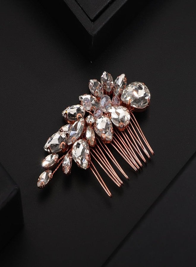Rumtock Rose Gold Hair Comb for Wedding Brides Bridesmaid Women Girls Handmade Hair Accessories Side Headpiece (Rose Gold) - Image 4