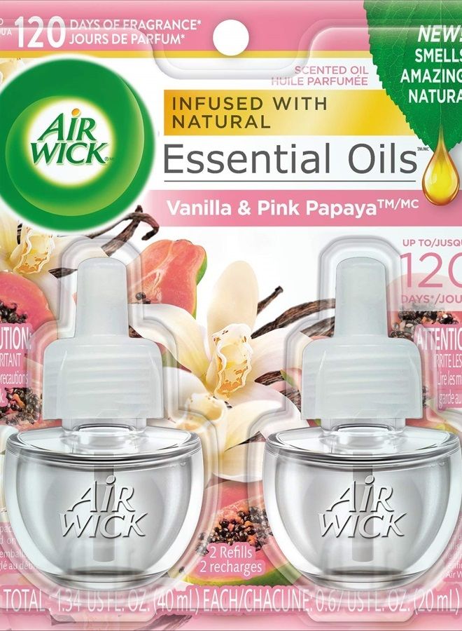 Air Wick Plug in Scented Oil Refill, 2 ct, Vanilla and Pink Papaya, Air Freshener, Essential Oils - Image 1