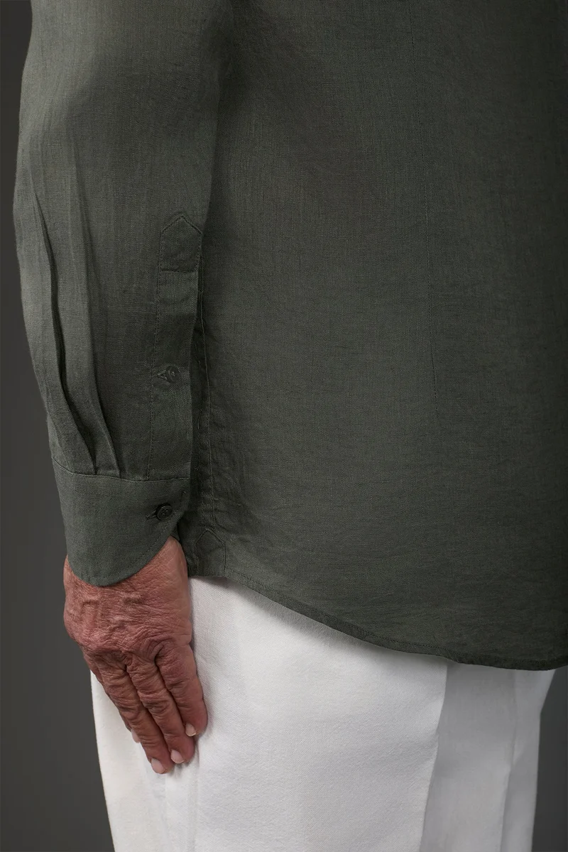 Doppelganger Green Men's casual shirt with classic collar, 100% linen - Military for Men | Best Price UAE