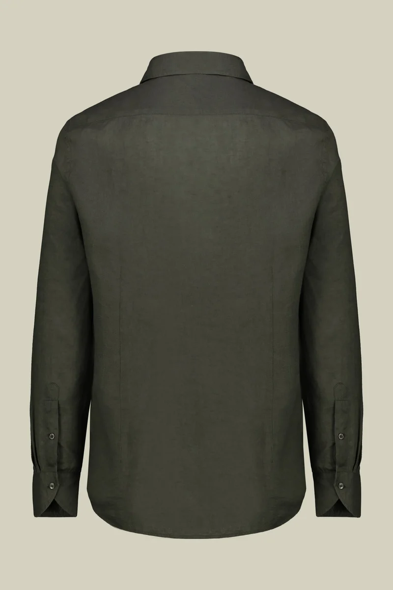 Doppelganger Green Men's casual shirt with classic collar, 100% linen - Military for Men | Best Price UAE