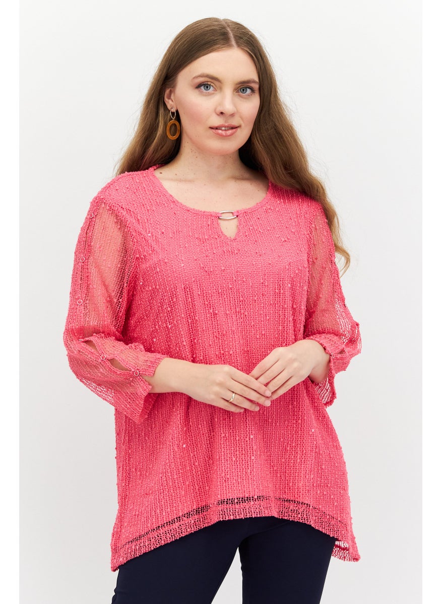 Women Crew Neck 3/4 Sleeve Textured Top, Pink - pzsku/ZBDFF94B60E81651A6E31Z/45/_/1726109005/ad999a19-38d3-4b0f-9f3e-46da153b3176