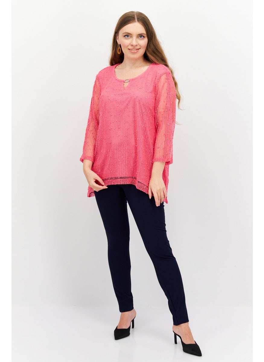 Women Crew Neck 3/4 Sleeve Textured Top, Pink - pzsku/ZBDFF94B60E81651A6E31Z/45/_/1726109007/3382323c-d674-4441-9803-2155558eb8b0