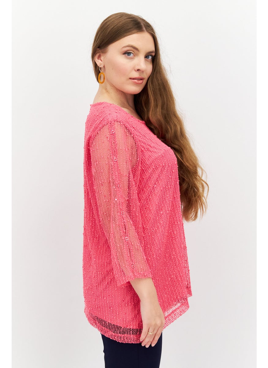 Women Crew Neck 3/4 Sleeve Textured Top, Pink - pzsku/ZBDFF94B60E81651A6E31Z/45/_/1726109011/9e366972-4bb9-4df4-8cff-5dcb2392f27b