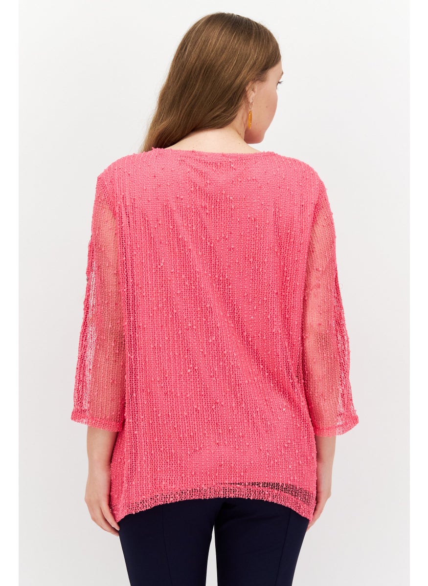 Women Crew Neck 3/4 Sleeve Textured Top, Pink - pzsku/ZBDFF94B60E81651A6E31Z/45/_/1726109013/a50750d9-d29e-4402-b017-a3ddff1a5fd8