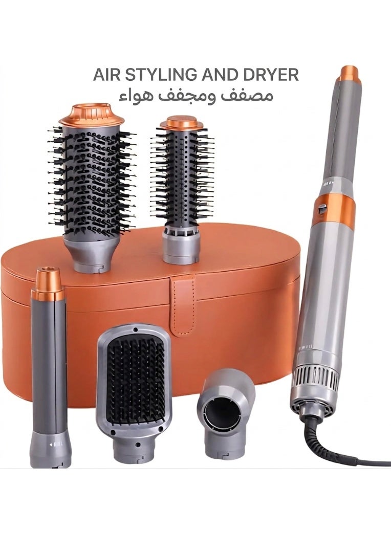 5-in-1 Hot Air Hair Styler & Volumizer Set with Curling Barrel, Smoothing Brush & Storage Case - Image 1