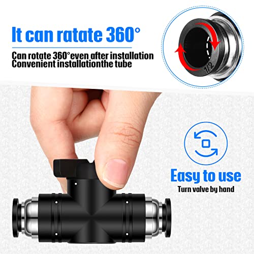 Flutesan 5 Pcs 1/2" x 1/2" OD Push to Connect Pneumatic Ball Valve PVC Air Flow Control Valve Quick Connect Tube Fittings Air Line Hose Fittings - Image 3