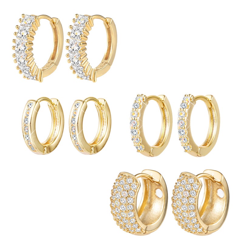 ALEXCRAFT Small Gold Huggie Hoop Earrings for Women Set of 4 Pairs hypoallergenic Gold Diamond Earring Cubic Zirconia Hoops Earing - Image 1